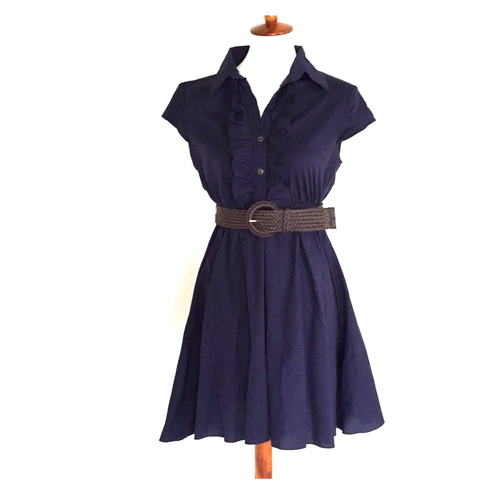 Bailey Blue Navy blue dress with brown belt